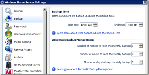 backup settings