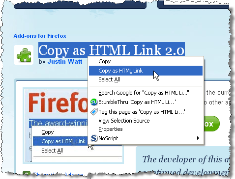 Copy as HTML Link from the