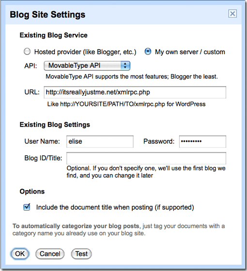 Blog site settings