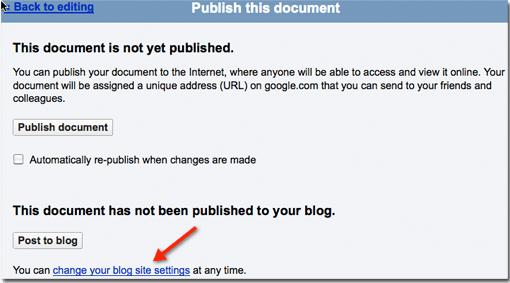 Document publishing settings