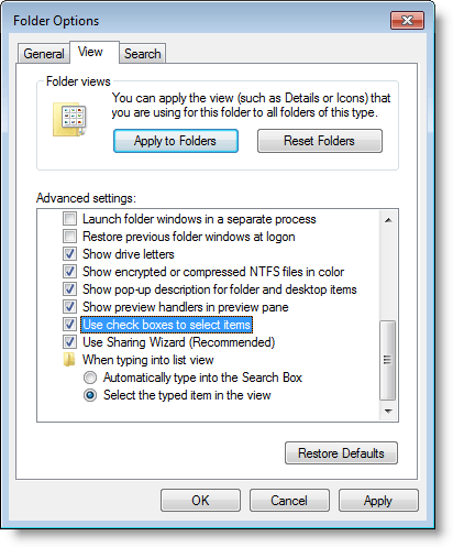 Folder Options dialog box