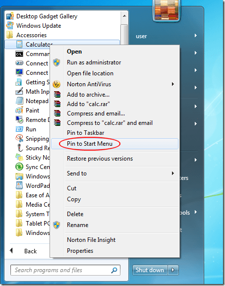 Pin the Calculator to the Start Menu