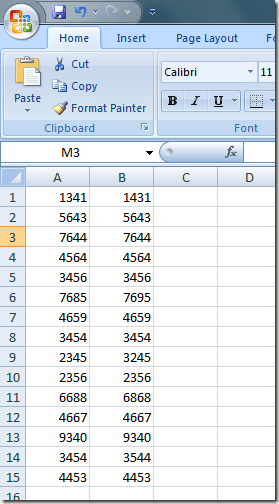 Example Excel Worksheet