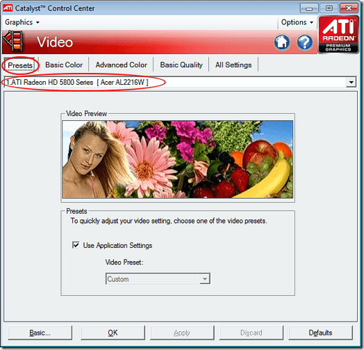 ATI Radeon Catalyst Control Center Presets