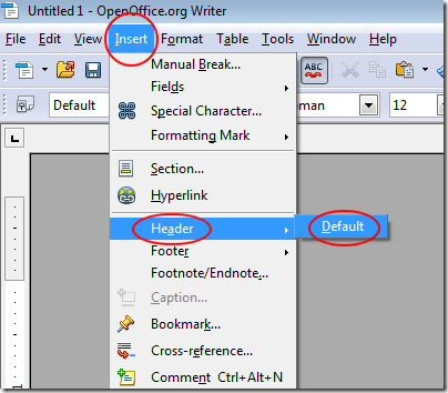 open office writer. Add a Header to an OpenOffice