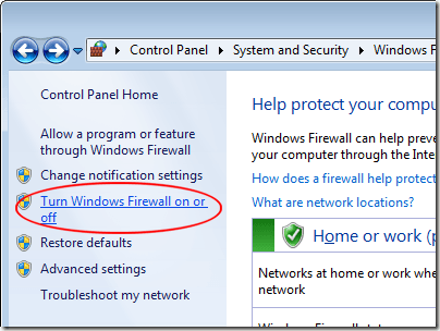 Turn Windows Firewall On or Off