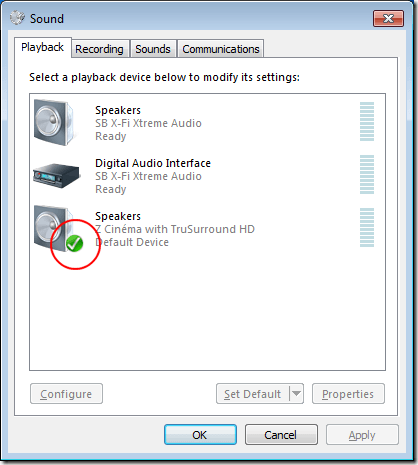 Change the Default Playback Sound Device in Windows 7