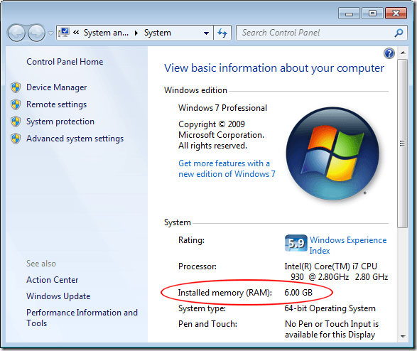 Fix the of Memory Usable by Windows 7 64-bit
