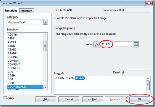 Use the COUNTBLANK Function in Calc