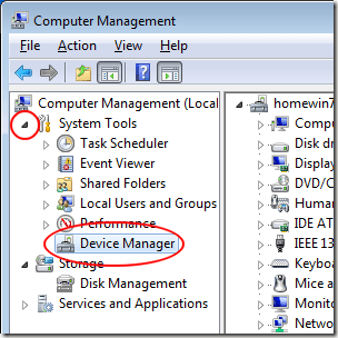 Open the Windows 7 Device Manager