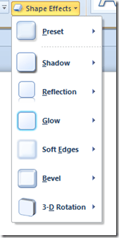 Word 2010 Shape Effects Menu