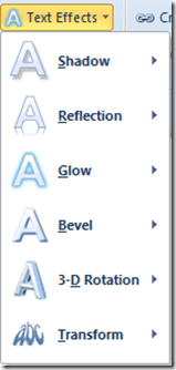 Word 2010 Text Effects Menu Choice