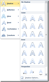 Word 2020 Text Effects Shadow Option