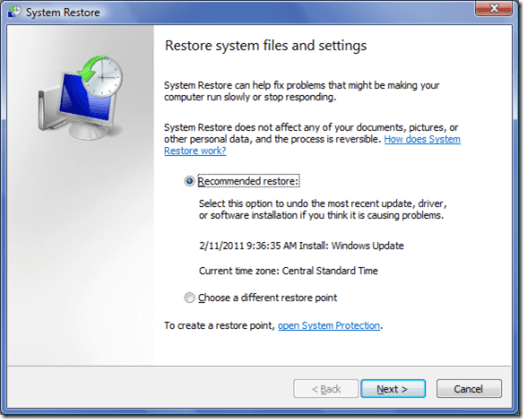 System Restore Vista