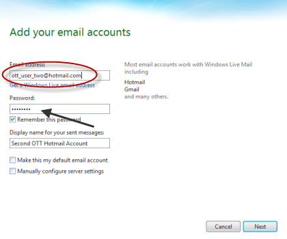 Add email account to Windows Live