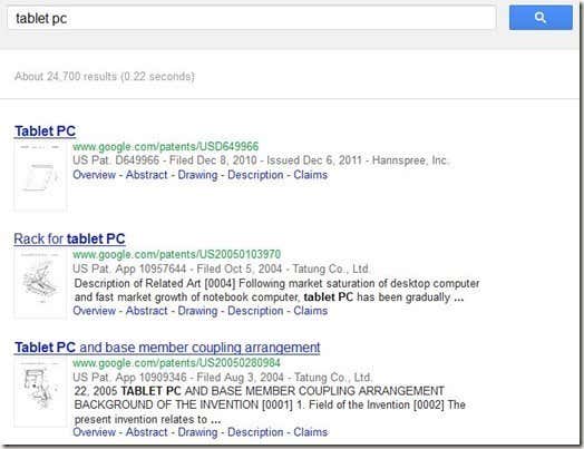 Google Patent Search Results