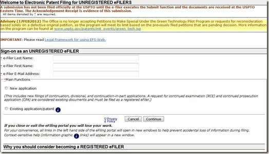 Patent Filing Unregistered