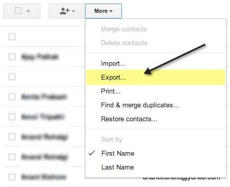 export contacts