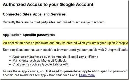 App specific passwords