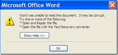 microsoft word document corrupted recovery