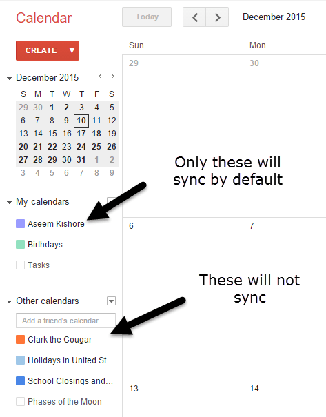 acalendar sync google calendar