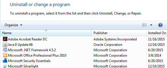 windows vista uninstall programs