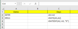 excel date formula subtract days