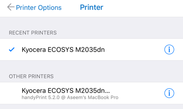 handyprint connect to printer username