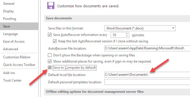 Save MS Office Files to Local PC Instead of OneDrive