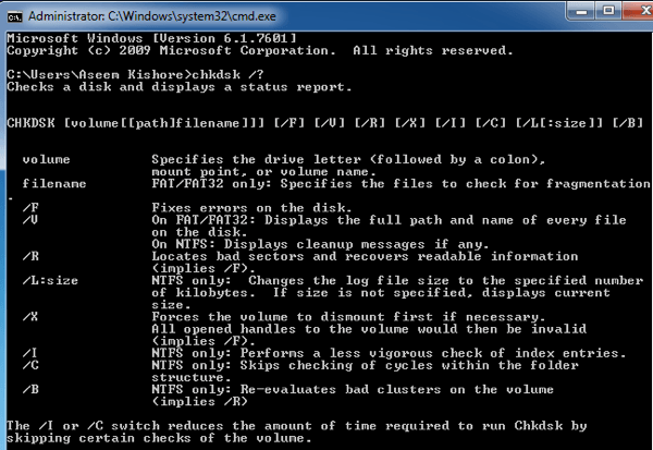 chkdsk command windows 10