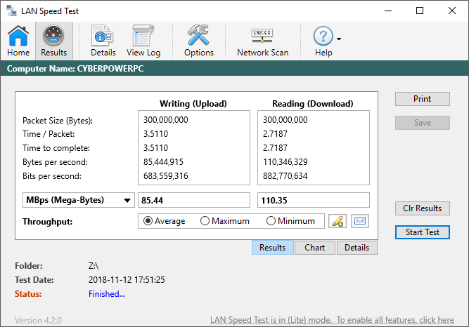 lan speed test gigabit results