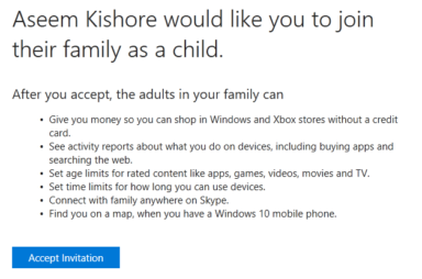 can i change a microsoft family member account from adult to child
