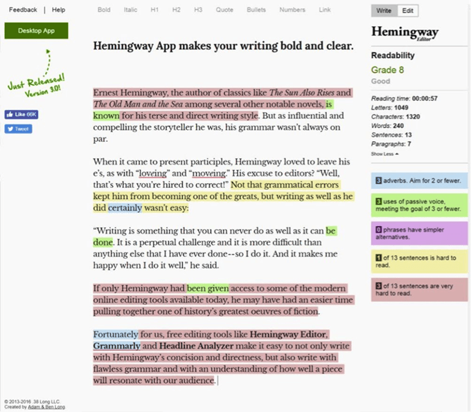 Hemingway Editor image 2 - Hemingway Editor edits