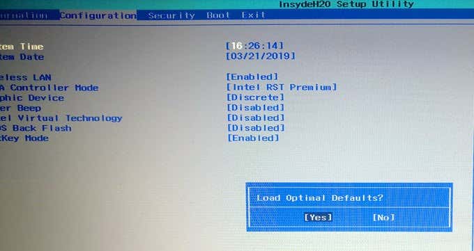 Resetting the BIOS image - 5 - load defaults