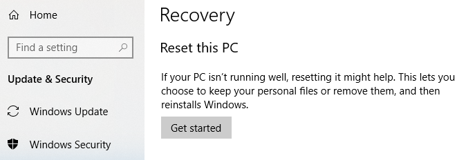 Step 2: Do a Windows Reset First image - reset