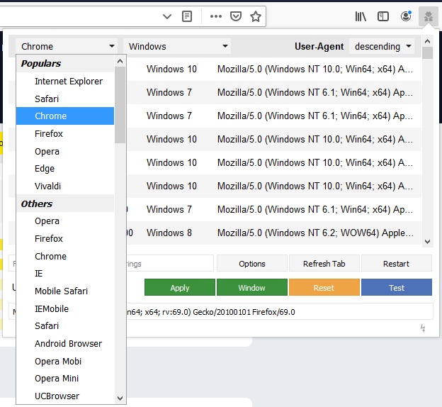 user agent switcher and manager