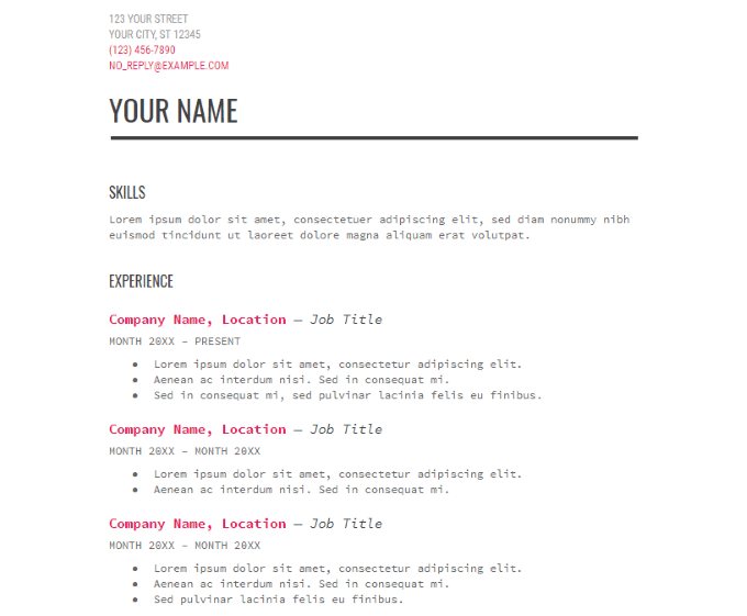 google docs resume template serif