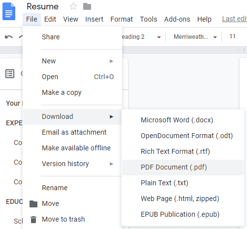 How To Save Google Docs Resume Templates image - google-docs-resume-download