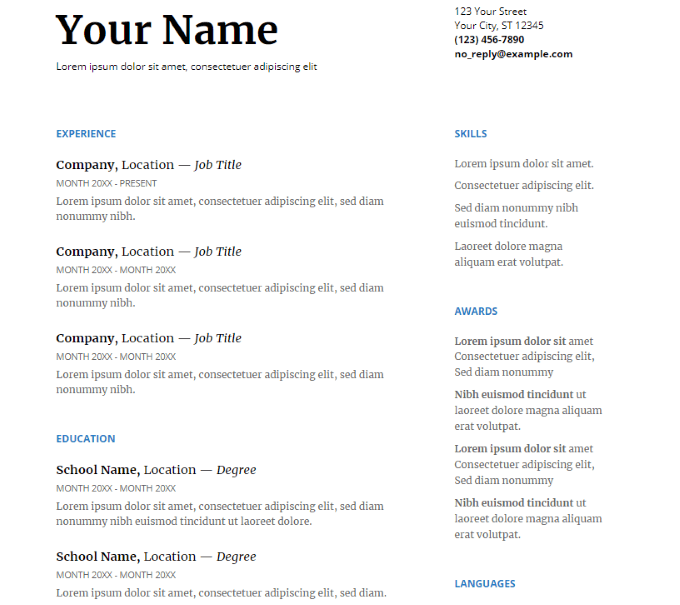 resume templates for google docs