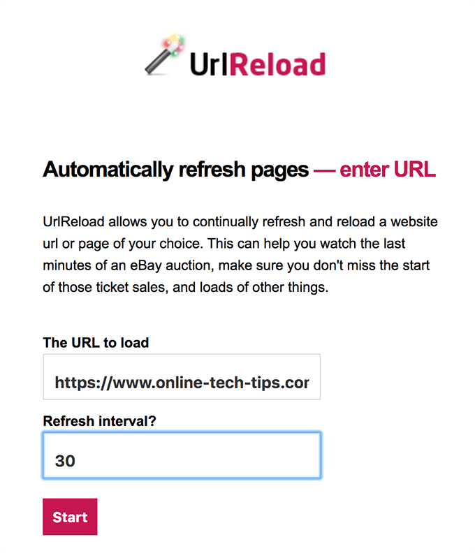 Refresh Web Pages Automatically Using An Online Tool image - urlreload