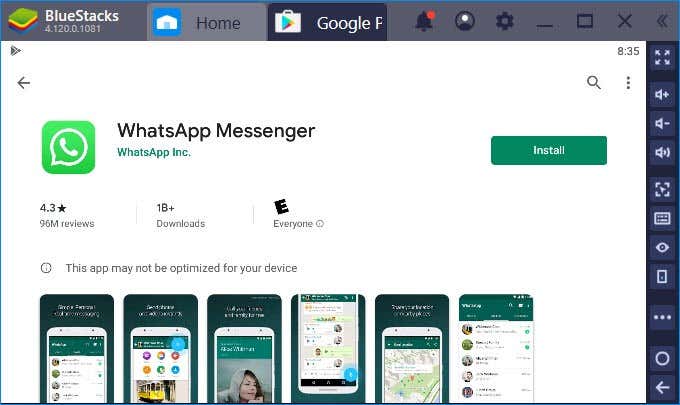 whatsapp on android emulator for windows 10