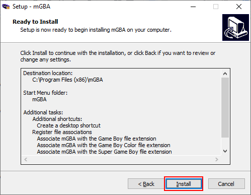 Installing The mGBA Emulator image 5 - mGBA-Setup-Confirm