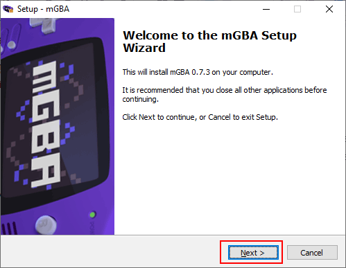 Installing The mGBA Emulator image 2 - mGBA-Setup-Splash