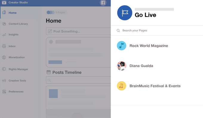 Livestream on Facebook’s Creator Studio image 2 - choose-page