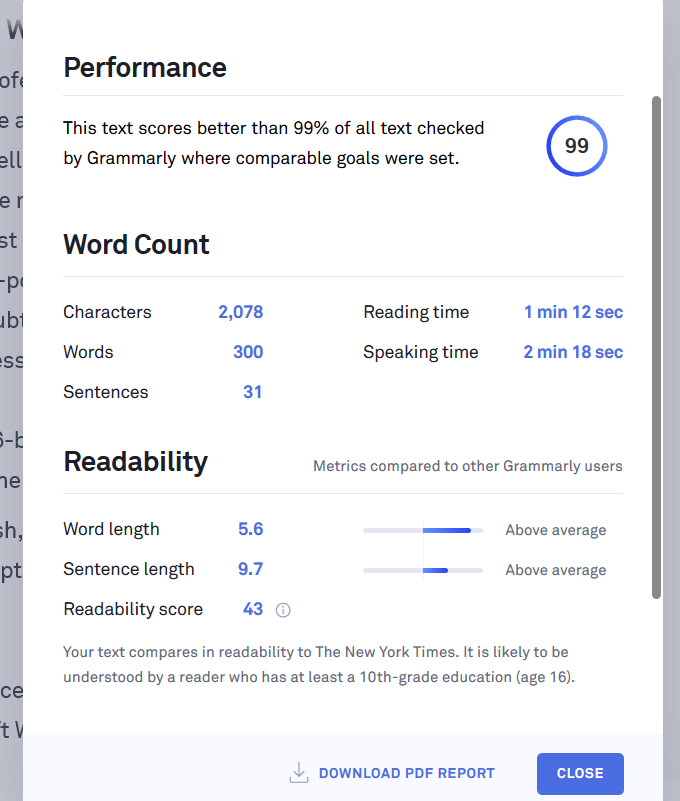 Vocabulary Checker &amp; Proofreading Dashboard image - performance