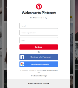 pinterest sign in new account