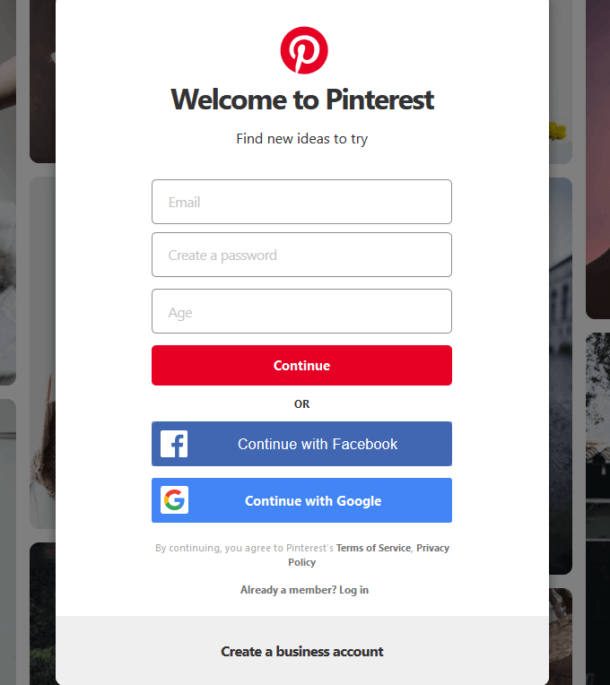 sign in to my pinterest account