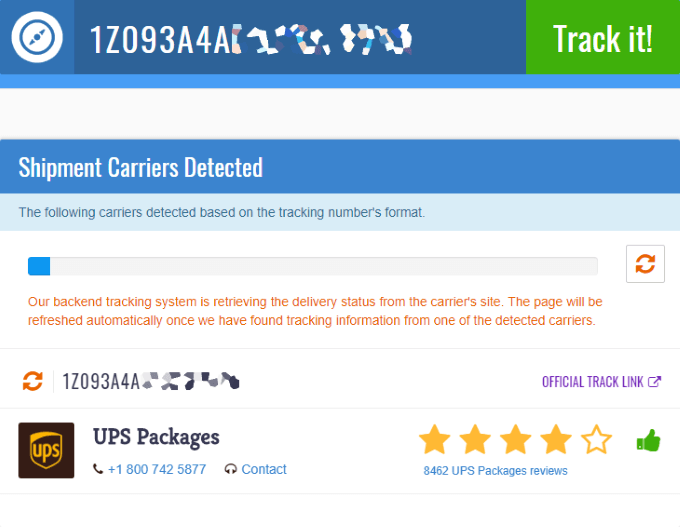 search package tracking number