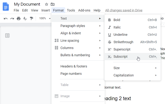 keyboard shortcuts for superscript and subscript mac google docs