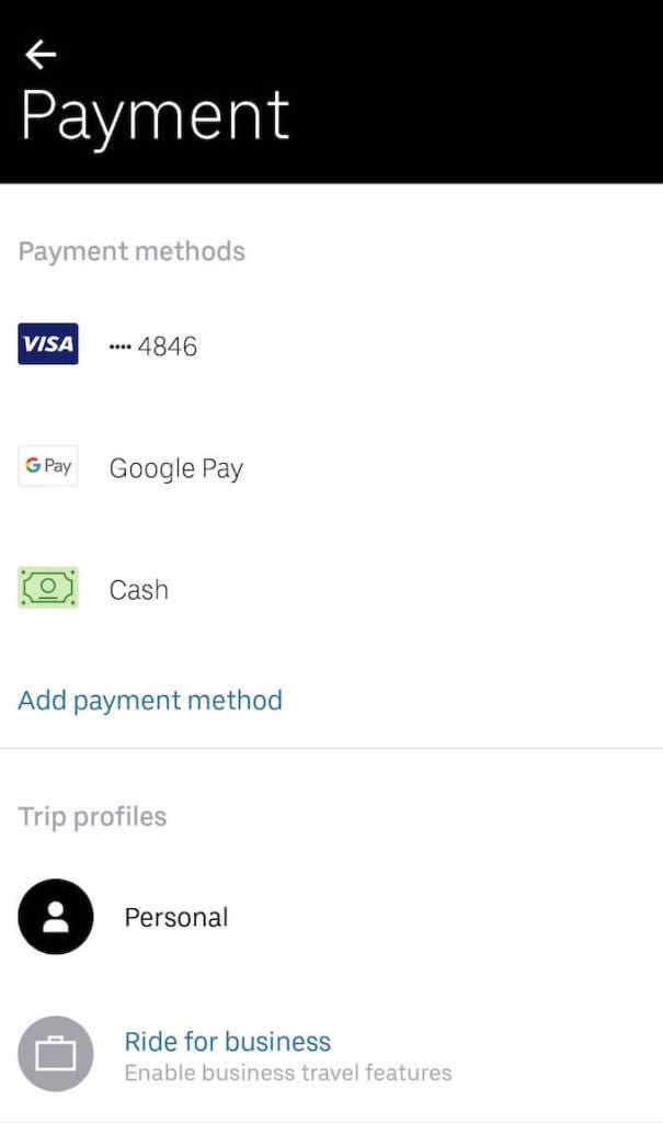How To Book Your First Uber Ride image - uber_payment-options